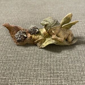 Top Collection Fairy Garden Sleeping Fairy Baby on Leaf with Hedgehogs